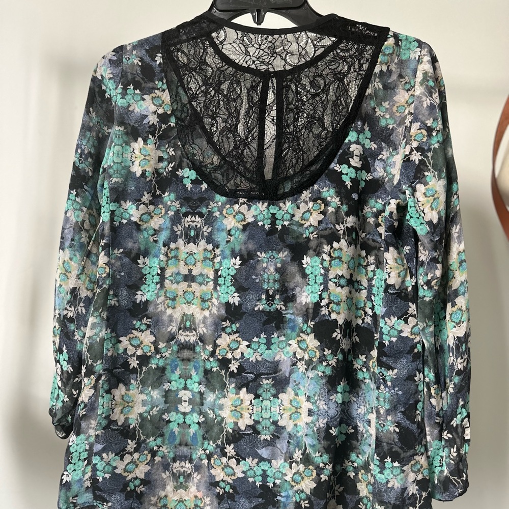 Beautiful silk green floral blouse with lace  front